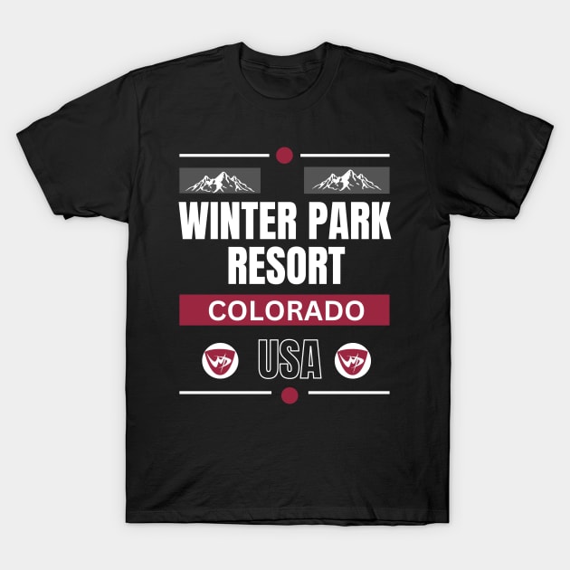 Winter Park Resort, Colorado. White text. Gift Ideas For The Ski Enthusiast. T-Shirt by Papilio Art